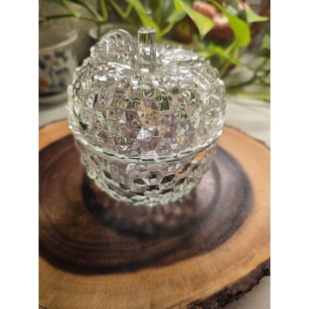 Vintage‎ Imperial Cut Faceted Glass Apple Candy Dish with Lid